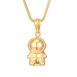 Hip hop cartoon astronaut pendant necklace in vacuum-plated gold stainless steel