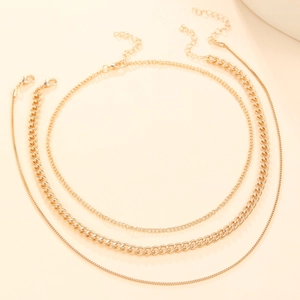 Three-layer chunky gold cuban and box chain link necklace set with lobster clasp
