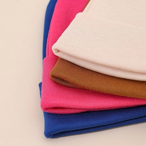 Newborn thick soft cotton thermal ribbed knit hats for infants in assorted colors