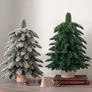 Mini Artificial Christmas Tree PE Flocked Snow Frosted Desktop Xmas Decoration With Wood Base Nordic Style Home Office