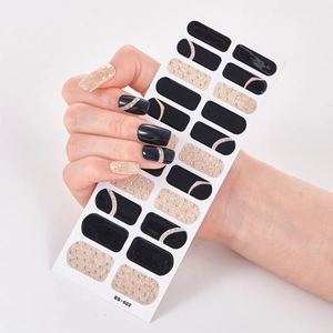 Self-adhesive nail stickers SS-022 featuring black base and gold glitter geometric design