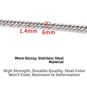 Macro detail of 6mm wide stainless steel curb chain with 1.4mm thickness specification