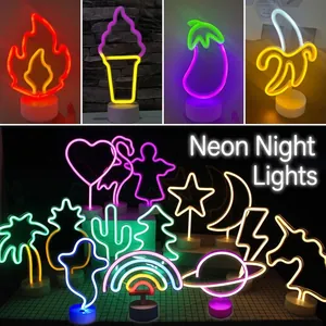 Led Neon Night Light Flamingo Unicorn Rainbow Shape Decorative Desktop Lamp Usb Battery Operated Home Room Decor Gift