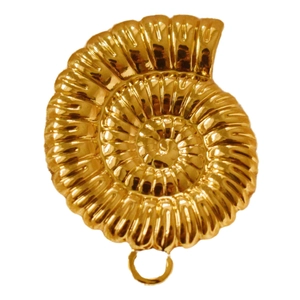 Polished gold stainless steel seashell pendant charm with detailed spiral texture