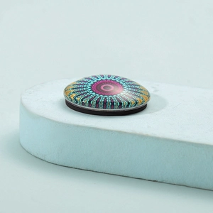 Mandala design crystal glass fridge magnet with colorful floral pattern and glossy finish