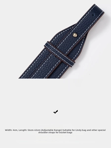 Detail of dark blue litchi grain leather strap with white stitching and gold hardware