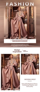 Detail of pink satin evening gown featuring luxury sequin embroidery and high slit