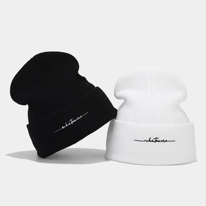 Knitted Beanie Hat Acrylic Material Letter Whatever Embroidery Winter Warm Minimalist Style Outdoors Unisex Accessories