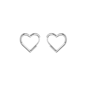 Minimalist silver heart hoop earrings with sleek polished finish and hidden clasp