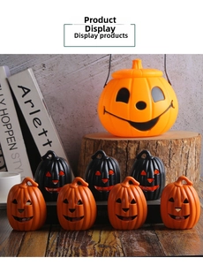 Halloween pumpkin lantern set with LED lights for festive indoor tabletop decoration