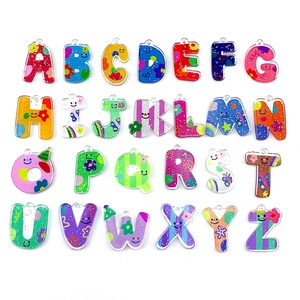Alphabet Letters Pendants Acrylic Cartoon Colorful Smiley Face Glitter Charms For DIY Jewelry Making Accessories