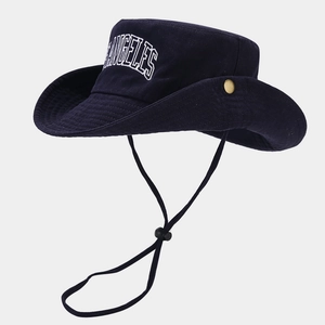 Bob bleu marine en coton avec broderie Los Angeles et cordon de serrage réglable