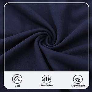 Detail of dark blue soft breathable fabric showing fine texture and lightweight knit