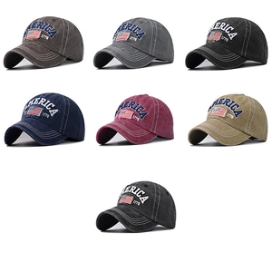 Vintage washed cotton baseball cap with American flag and America 1776 embroidery