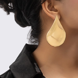 Alloy Oversized Teardrop Shape Earrings For Women Modern Minimalist Chunky Geometric Mirror Polished Brushed Jewelry