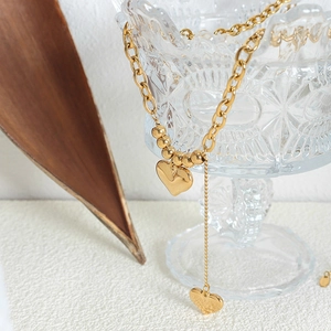 18K gold plated stainless steel heart pendant necklace with elegant tassel chain