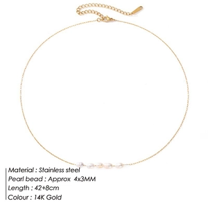 14K gold plated stainless steel necklace with five freshwater pearls, length 42+8cm