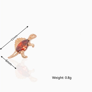 Detailed size specifications of 11mm by 6mm for dinosaur earring with red zircon stones