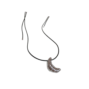 Creative silver croissant pendant necklace with adjustable black cord for women