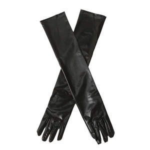 Schwarze 50cm lange Lackleder-Handschuhe für Oper und Cosplay mit Stretch-Passform