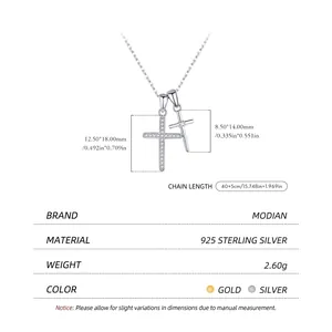 Collier en argent sterling 925 avec pendentif double croix et pierres de zircone cubique