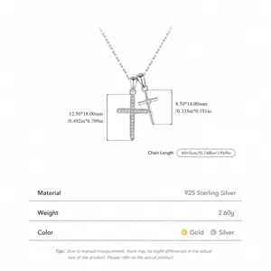 Collier en argent sterling 925 avec pendentif double croix et pierres de zircone cubique