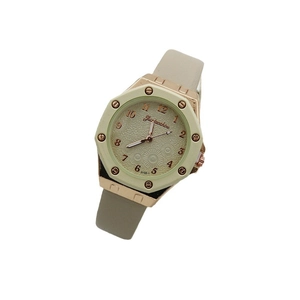 Montre quartz femme avec boîtier octogonal or rose et cadran vert à fleurs