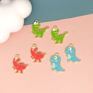 Colorful cartoon dinosaur alloy pendants in green, red, and blue for jewelry making