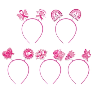 Pink breast cancer awareness headband set with Hope and Fighter slogans for parties
