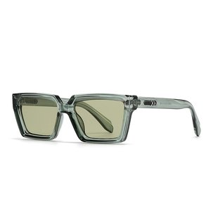 Classic square transparent green sunglasses with high-quality resin frame and metal rivets