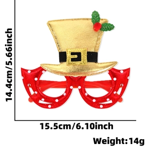 Montura de gafas de Navidad con sombrero de copa dorado y hojas de acebo verdes