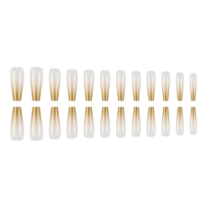 Glitter gradient gold and nude pink long coffin press-on nails set with 24 pieces