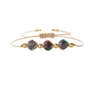 Handmade woven watermelon ceramic bead bracelet with adjustable beige cord for women