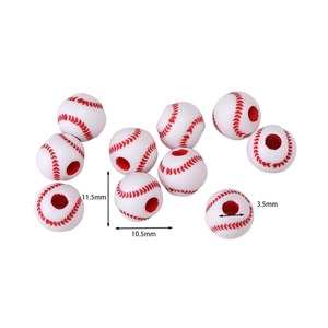 Macro view of white acrylic baseball beads showing 11.5mm size and 3.5mm hole diameter