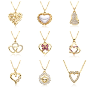 Heart Pendant Necklace Copper Gold Plated Zircon Micro Pave Elegant Fashion Jewelry For Women
