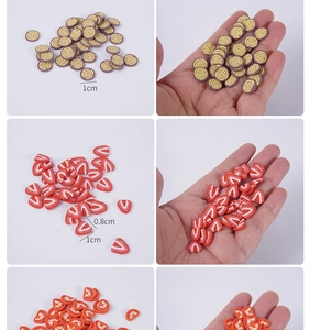 Macro detail of 1cm miniature polymer clay fimo slices for DIY slime and nail art