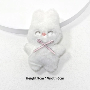 Porte-clés lapin en peluche blanche avec nœud rose, hauteur 9cm et largeur 6cm