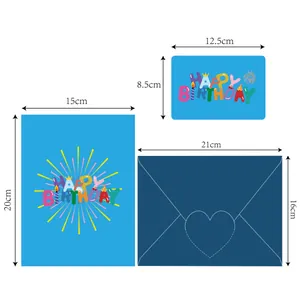 Size details of 3D Happy Birthday pop-up card with matching envelope and small note card