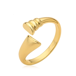 Minimalist 18K gold plated geometric open ring with polished finish and industrial accents