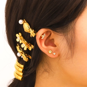 Stainless Steel Stud Earrings 18K Gold Plated Zirconia Flower Round Crown Design Hypoallergenic Waterproof Jewelry For Women
