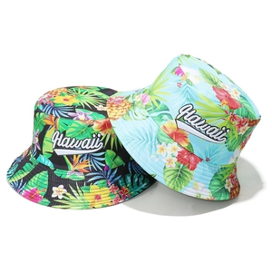 Bucket Hat Polyester Tropical Print Hawaii Letter Embroidery Sun Protection Beach Travel Summer Casual For Adult