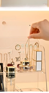 Multi-tier clear acrylic organizer with hooks for jewelry and cosmetics storage