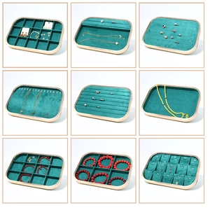 Jewelry Display Tray Aluminum Alloy Velvet Storage Organizer For Rings Necklaces Bracelets Emerald Green Gold Luxury