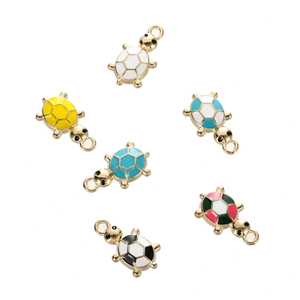 Set of six colorful enamel turtle pendants in gold alloy for DIY jewelry crafting