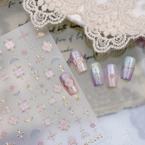 Self-adhesive 3D nail art stickers M-1091 with gold floral and snowflake patterns
