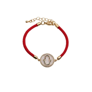 Hamsa Hand red cord bracelet with gold accents and colorful zircon charms for women