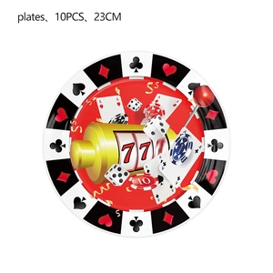 Set of 10 casino theme 23cm disposable paper plates with slot machine and poker design