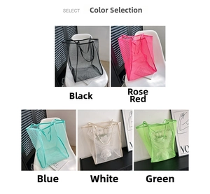 Borse tote minimaliste in rete in cinque colori vivaci tra cui nero, rosa e verde
