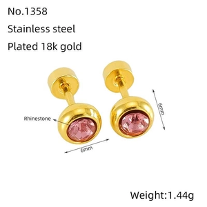 Détails des boucles d'oreilles en acier doré 18k avec cristaux de zircon rose 6mm