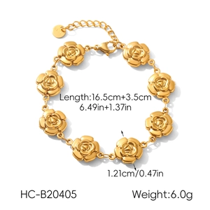 Vue détaillée du bracelet de roses dorées avec gravure S925 et mesures précises